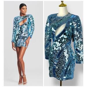 Retrofete NEW KIA Long Sleeve Mirrored Embellished Mini Dress Size M $2,595.00